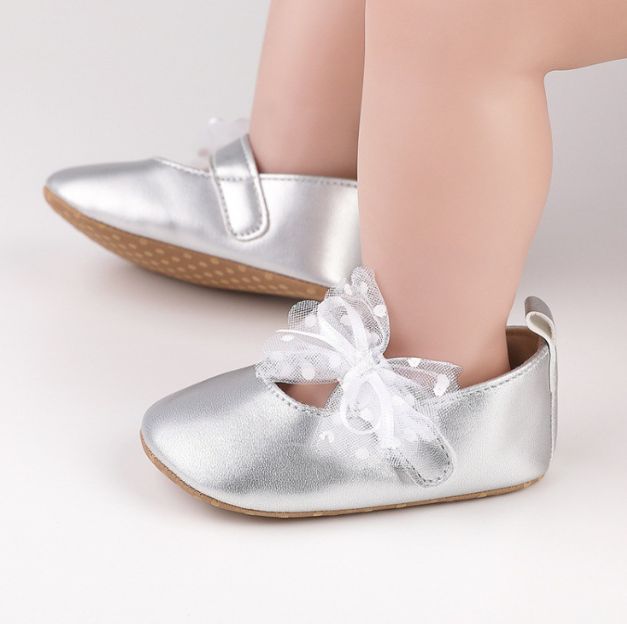 1Pair Newborn Baby Flats Princess Flower Girls Shoes PU Leather Non-Slip Adorable Wedding Party Toddler Shoes 0-18 Months
