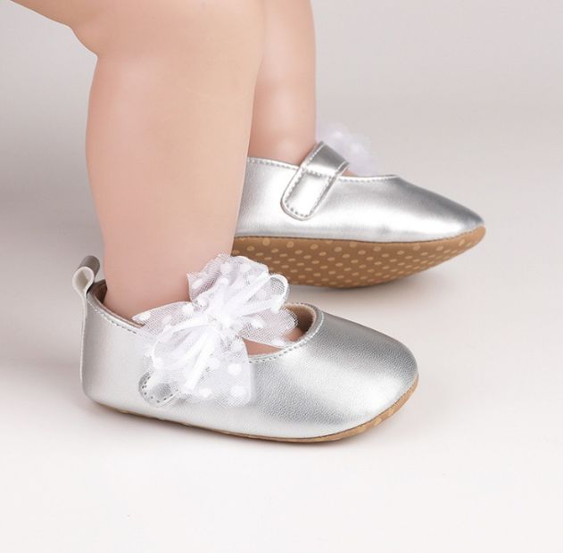 1Pair Newborn Baby Flats Princess Flower Girls Shoes PU Leather Non-Slip Adorable Wedding Party Toddler Shoes 0-18 Months