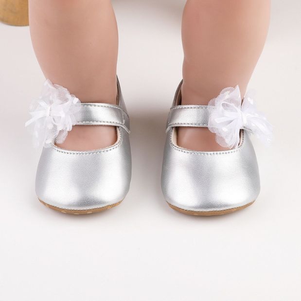 1Pair Newborn Baby Flats Princess Flower Girls Shoes PU Leather Non-Slip Adorable Wedding Party Toddler Shoes 0-18 Months