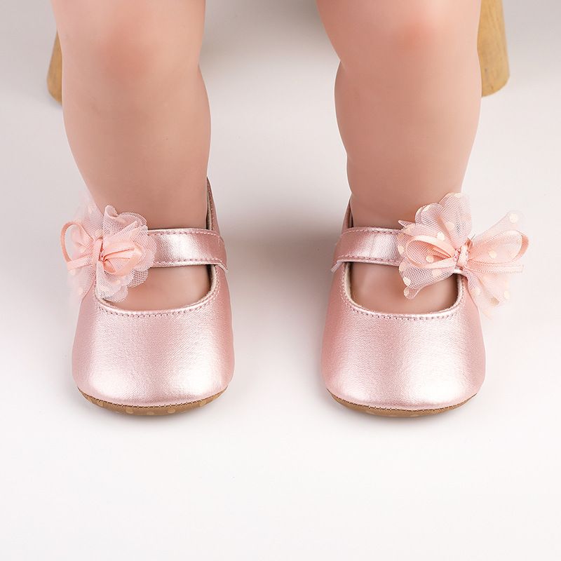 1Pair Newborn Baby Flats Princess Flower Girls Shoes PU Leather Non-Slip Adorable Wedding Party Toddler Shoes 0-18 Months