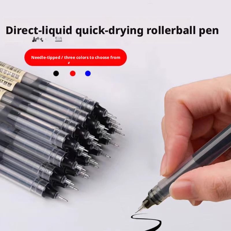 6-piece/12-piece pack direct-liquid gel pens for students, smooth writing, super easy to use, super long writing time, quick-drying, black, red, and blue inks for signatures, practice, and office use.