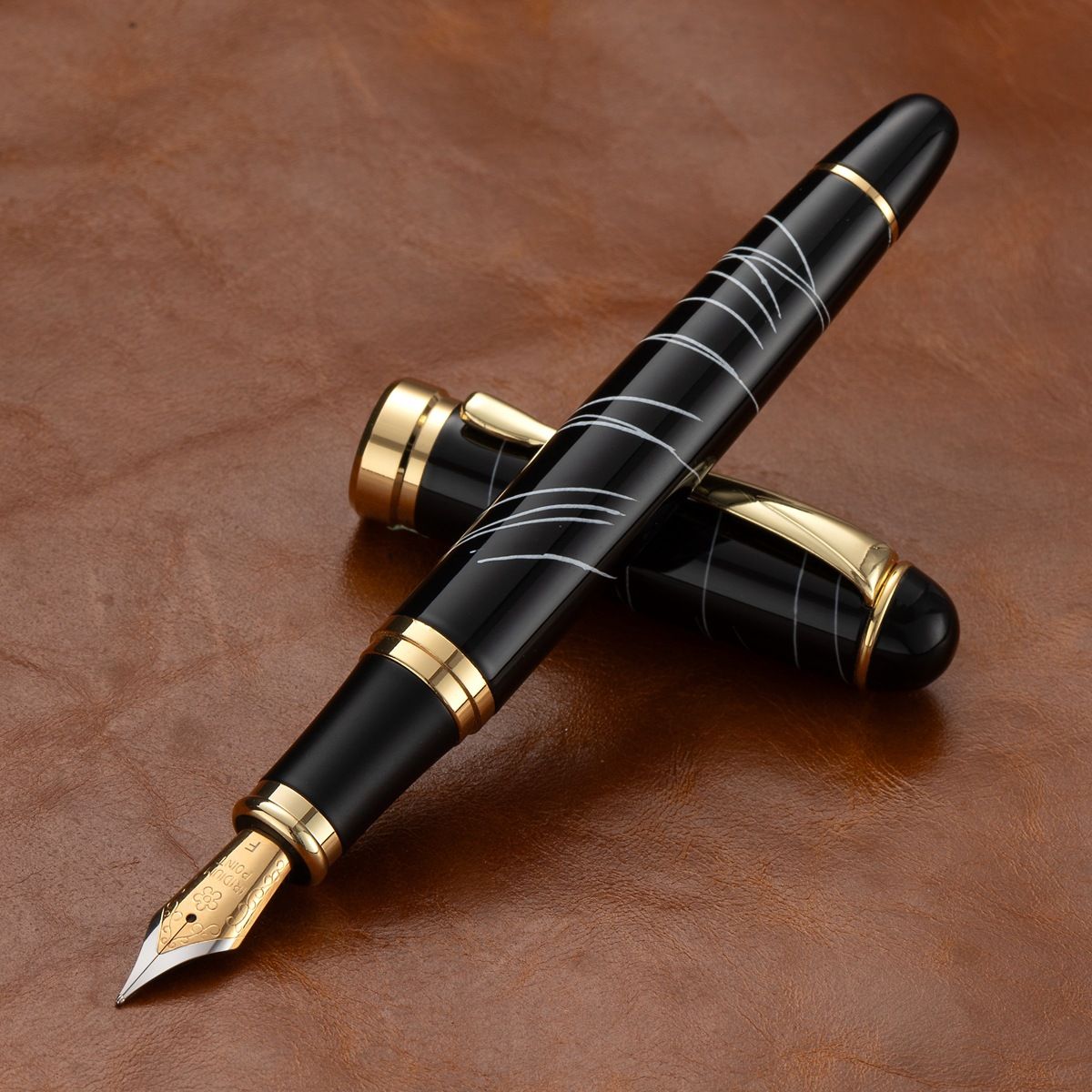 All-Metal, Substantial-Feel Calligraphy Fountain Pen for Adults — Cartridge-Compatible, #35 Two-Tone Open Nib — Birthday Gift