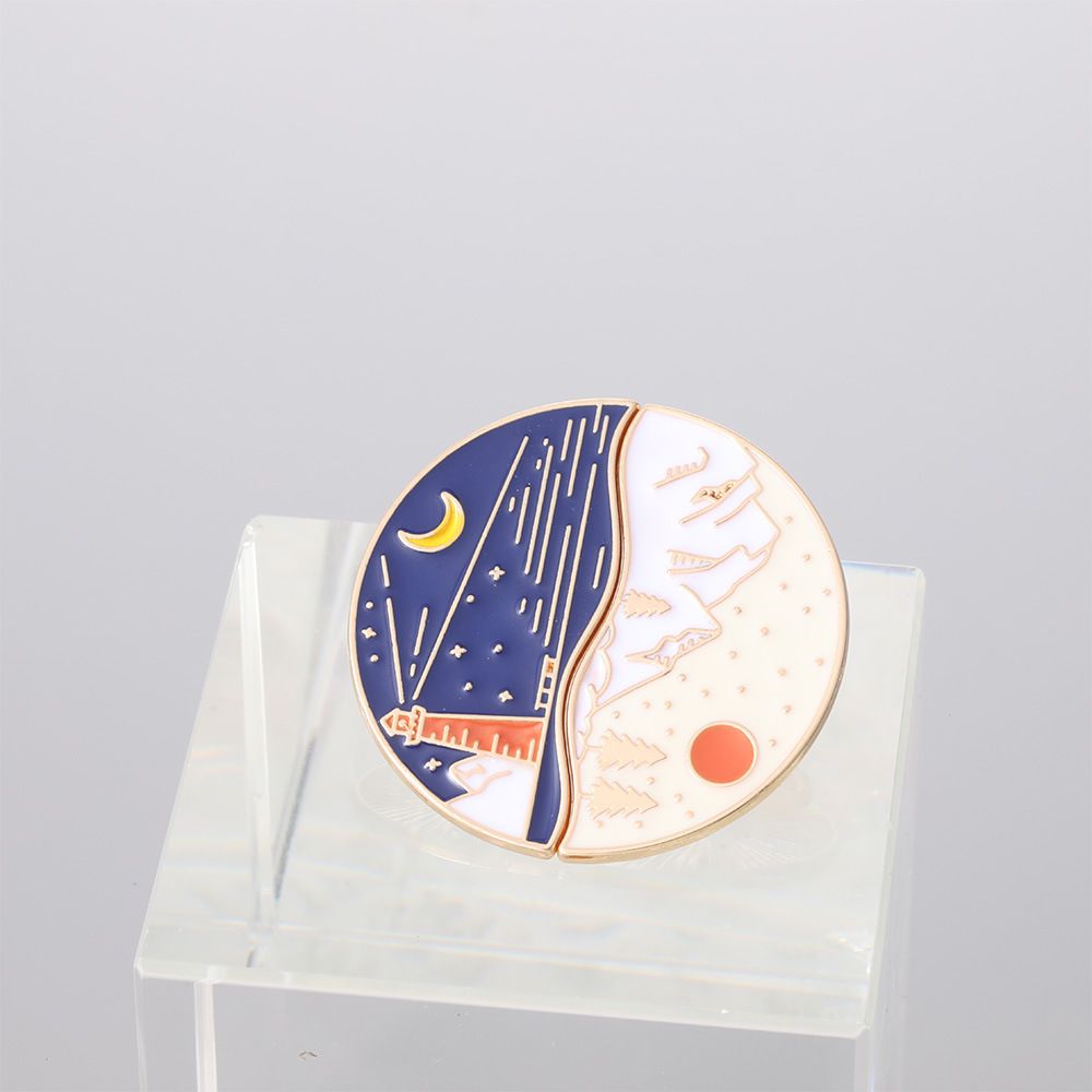 Summer new eco-friendly brooch, personalized oil-dripping lamp tower, starry sky, moon and sun combination round couple brooch and badge
