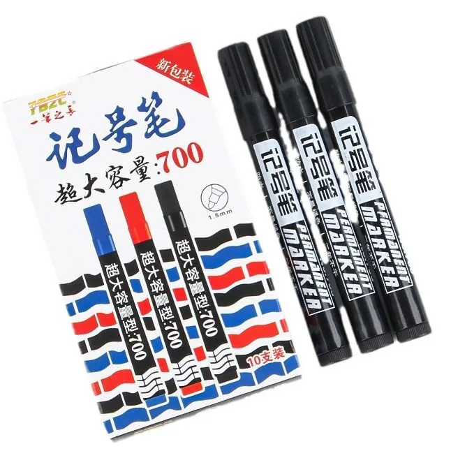 10-piece 700-thickened oil-based marker pens can be refilled with ink. They are specially designed for logistics, featuring large head pens that dry quickly and have a large capacity. They are blue-bl