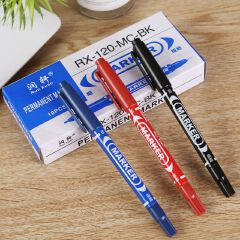 Wholesale of 10 stationery marker pens: Runxuan Water-based small double-headed marker pens for children's drawing, large capacity black outlining pens