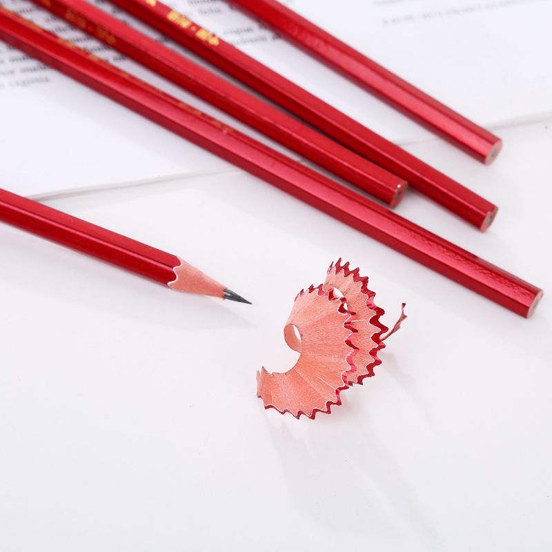 Five large red wooden HB drawing pencils with rubber tips, specially designed for primary school students, wholesale of children's writing stationery