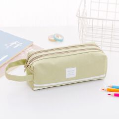 double-layer hand-held pen cases, large capacity, simple Oxford cloth double-zipper pen cases, student storage stationery bags wholesale