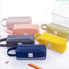 double-layer hand-held pen cases, large capacity, simple Oxford cloth double-zipper pen cases, student storage stationery bags wholesale