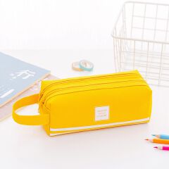 double-layer hand-held pen cases, large capacity, simple Oxford cloth double-zipper pen cases, student storage stationery bags wholesale