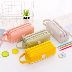 double-layer hand-held pen cases, large capacity, simple Oxford cloth double-zipper pen cases, student storage stationery bags wholesale