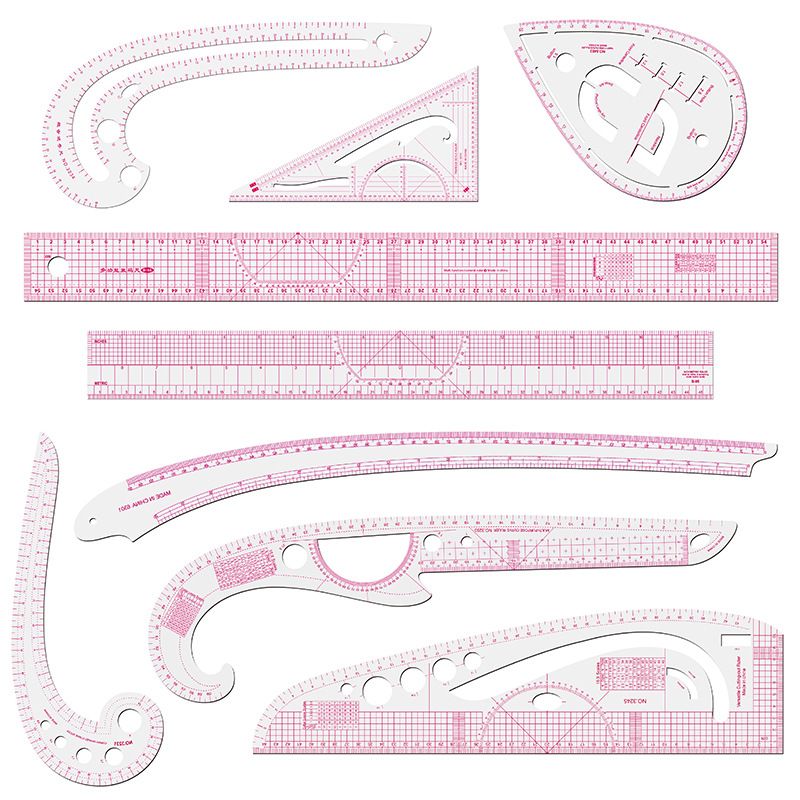 Wholesale of 9-piece sets of sewing rulers for export suits, pattern-making rulers, sizing rulers, cutting and pattern-making curve rulers from the manufacturer
