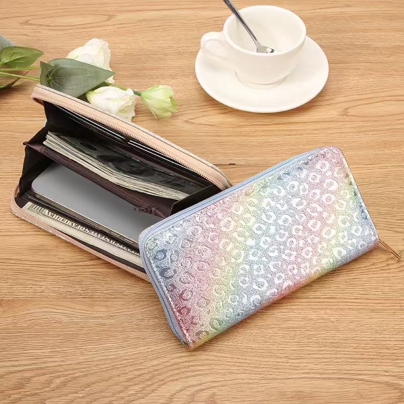 Laser zipper bag, checkered triangular mermaid, shiny pink, large wallet, European and American export cross-border women's bag