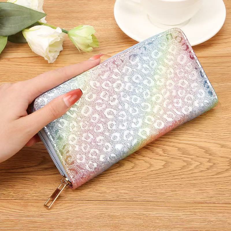 Laser zipper bag, checkered triangular mermaid, shiny pink, large wallet, European and American export cross-border women's bag