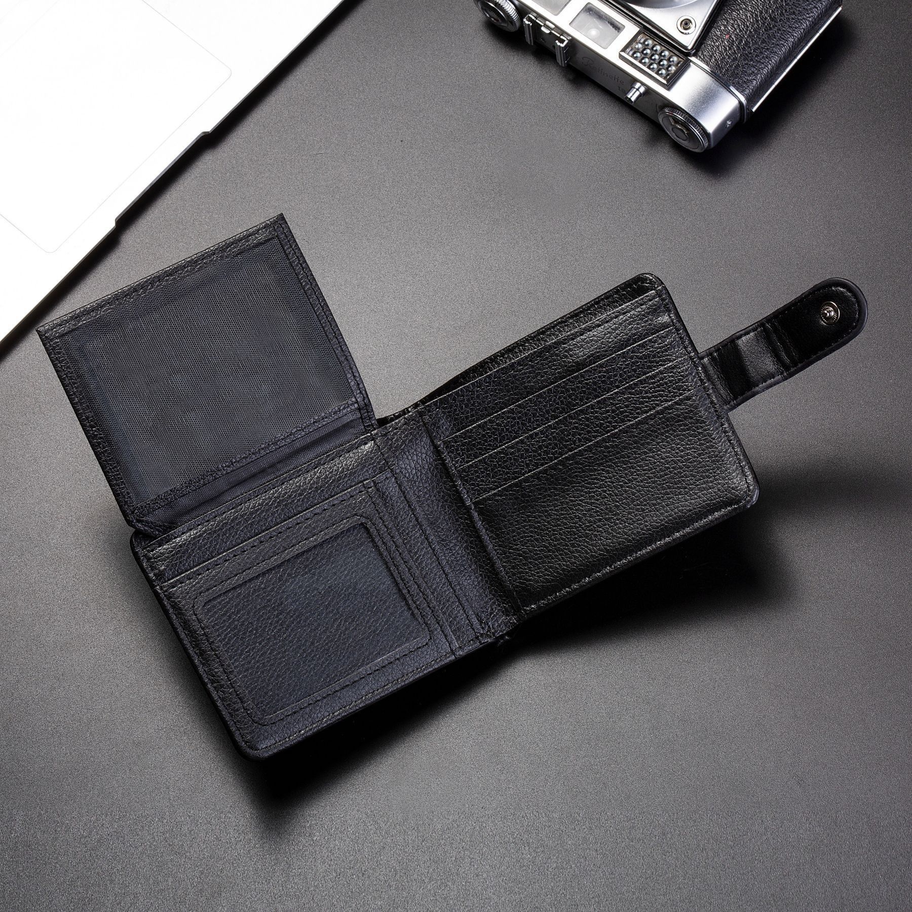 Cross-border new supply men's wallet, short and horizontal style, personalized and creative coin wallet, multi-slot tower buckle card bag for men