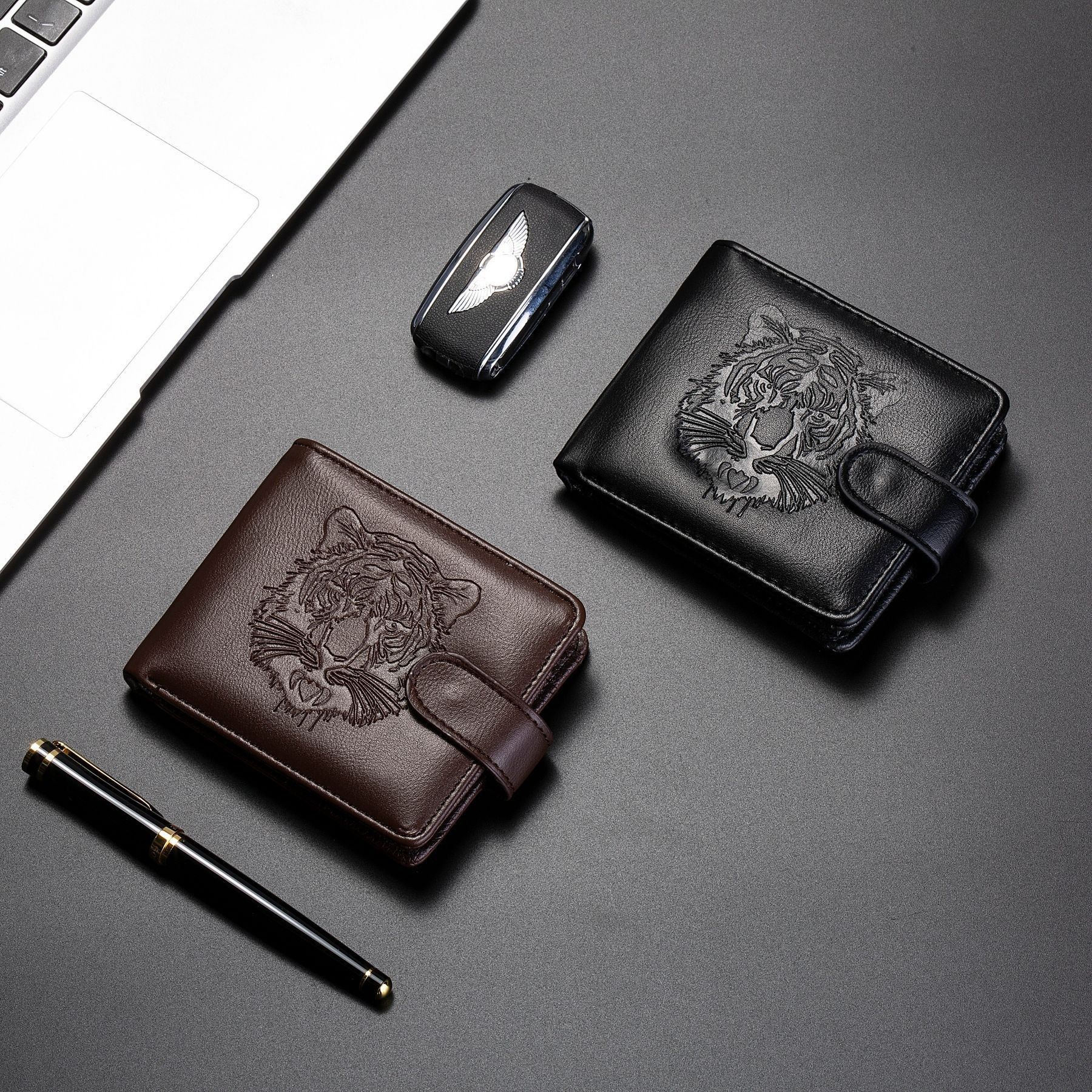 Cross-border new supply men's wallet, short and horizontal style, personalized and creative coin wallet, multi-slot tower buckle card bag for men