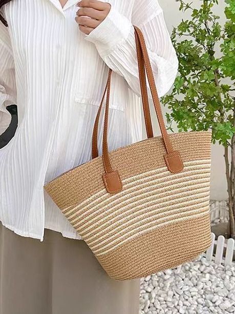 Straw woven bags, women's summer handbags, tote bags, large-capacity bucket bags, woven single-shoulder bags, rattan woven bags, cross-border