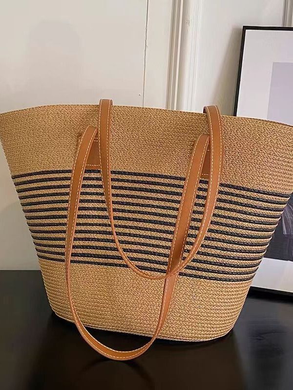 Straw woven bags, women's summer handbags, tote bags, large-capacity bucket bags, woven single-shoulder bags, rattan woven bags, cross-border