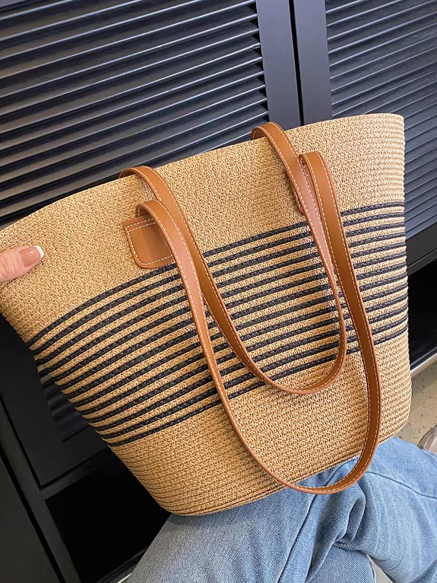 Straw woven bags, women's summer handbags, tote bags, large-capacity bucket bags, woven single-shoulder bags, rattan woven bags, cross-border