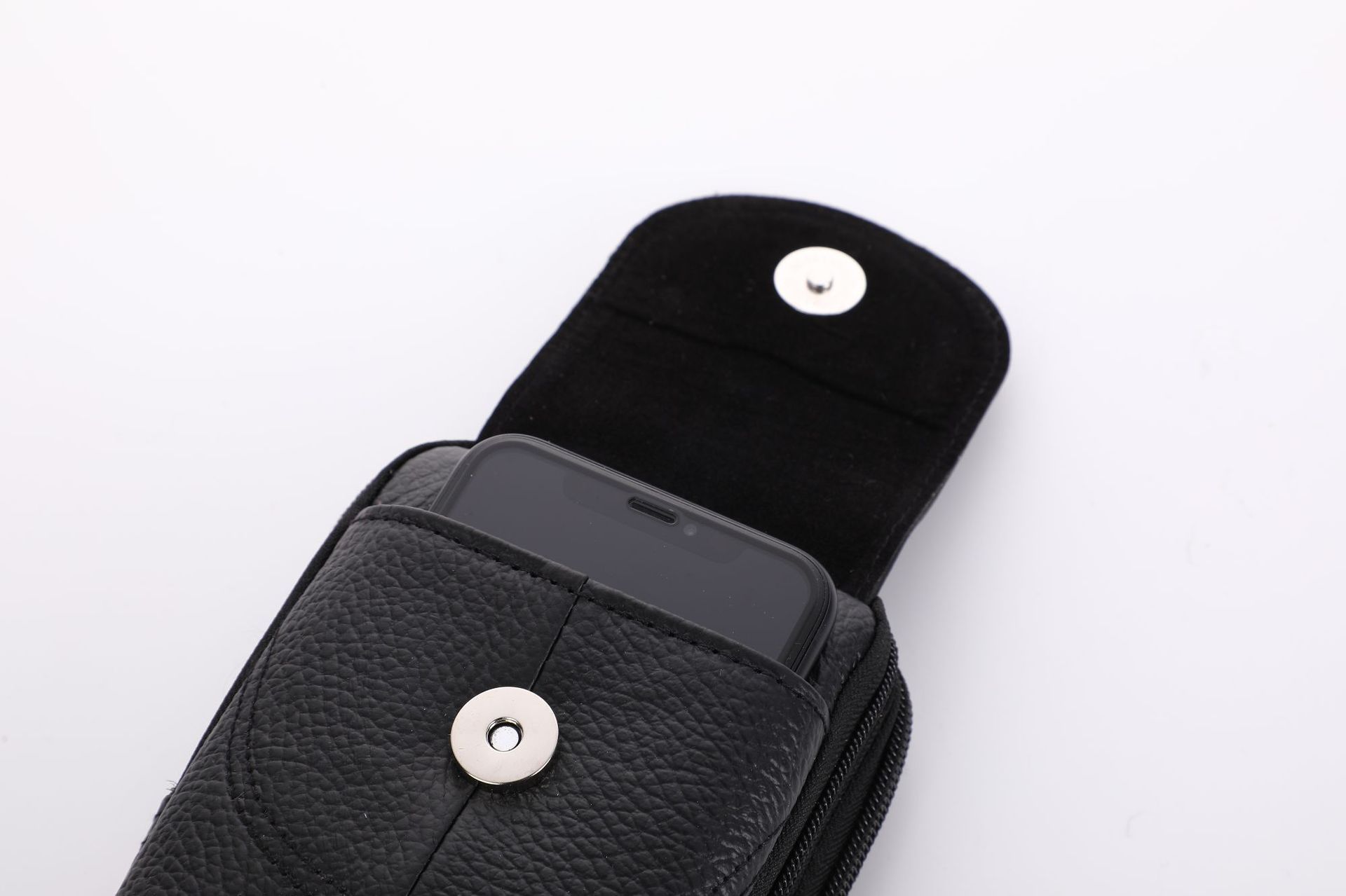 Simple leather waist bag for men, three-layer mother-and-child buckle flip cover coin purse, portable work, wear-resistant mobile phone waist bag