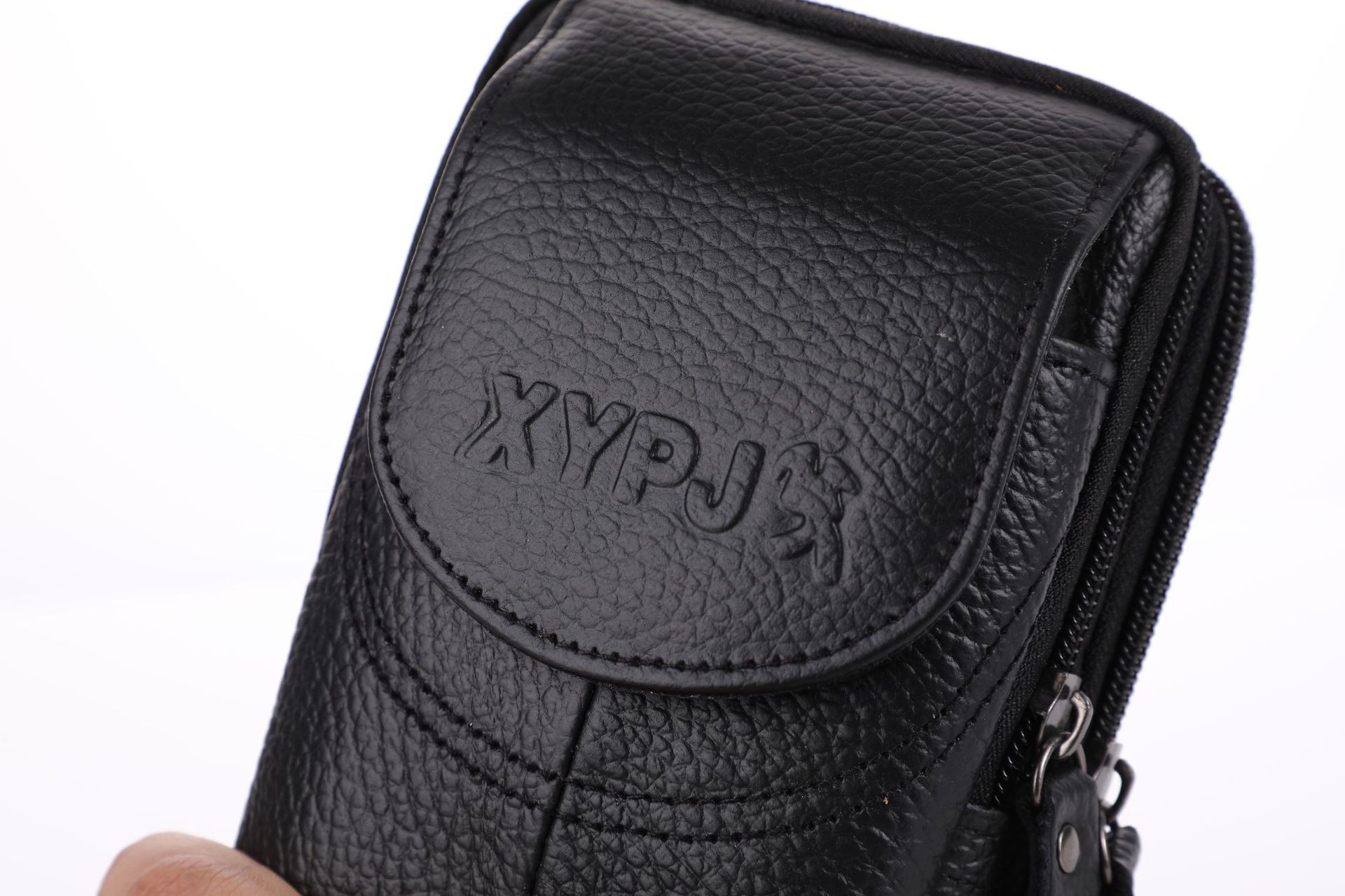 Simple leather waist bag for men, three-layer mother-and-child buckle flip cover coin purse, portable work, wear-resistant mobile phone waist bag