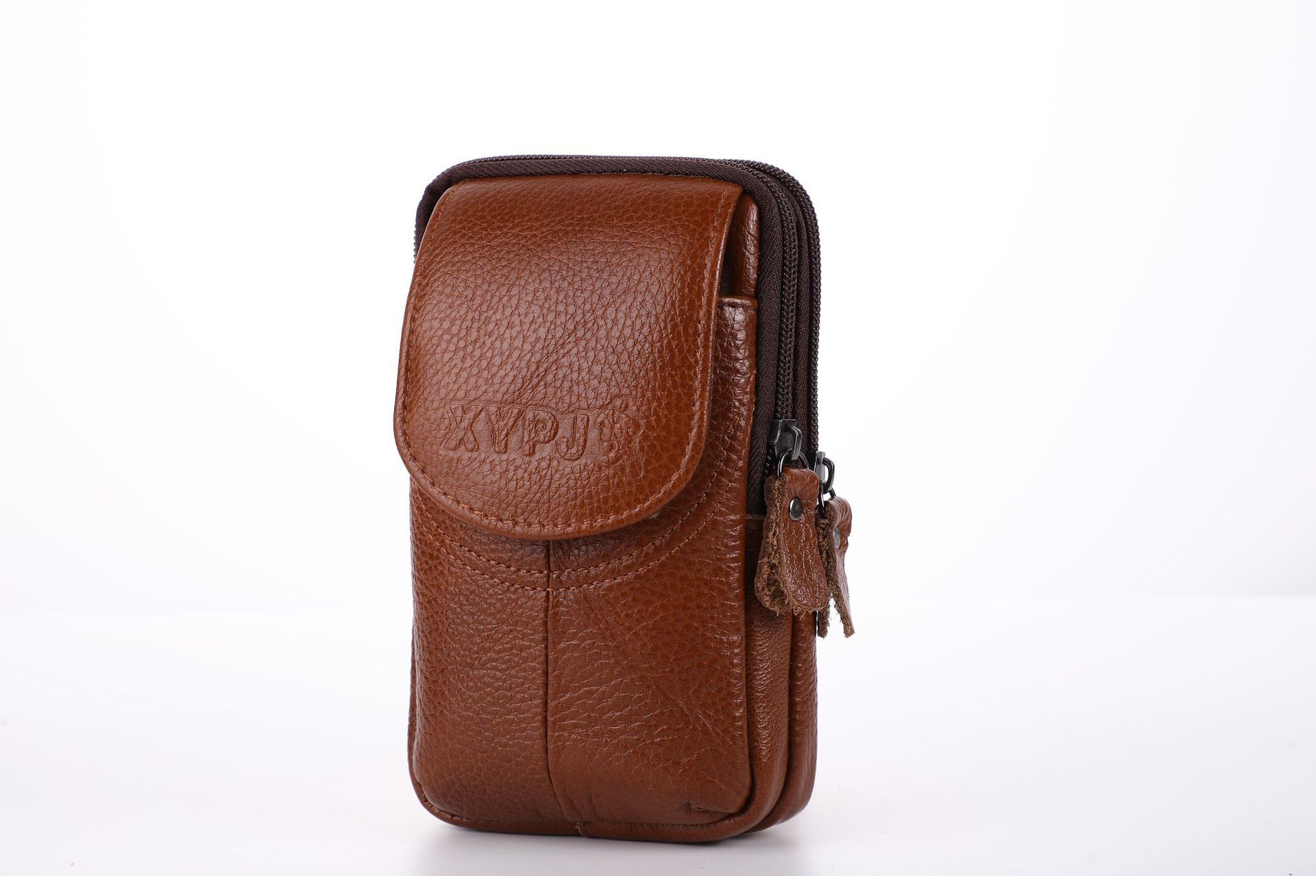 Simple leather waist bag for men, three-layer mother-and-child buckle flip cover coin purse, portable work, wear-resistant mobile phone waist bag