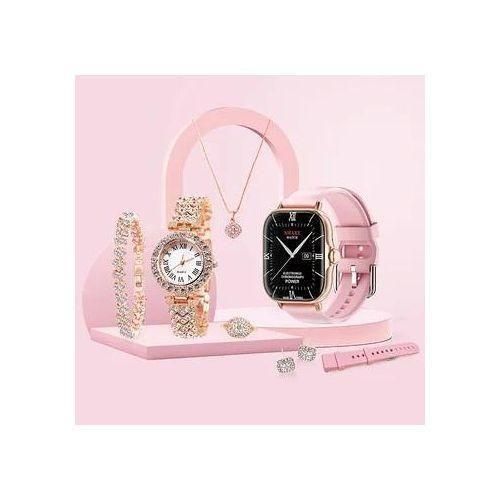A58 Plus Smartwatch Set Pink Gold with Full Touch Display, Bluetooth Calling, Fitness & Health Tracking, Multiple Stylish Straps, Waterproof Smart Watch for Women — Compat + FREE DELIVERY TO YOU TODAY
