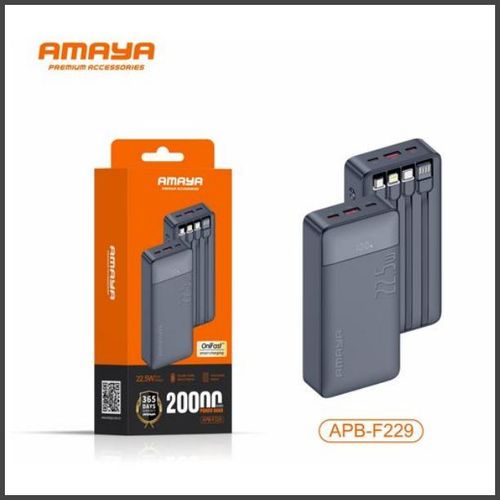 Amaya APB-F229 22.5W SUPER FAST CHARGER 20000MAH POWER BANK, DURABLE QUALITY , ANTI-SCRATCH TEXTURE, 4 BUILD-IN 1 CABLES, DIGITAL LED DISPLAY