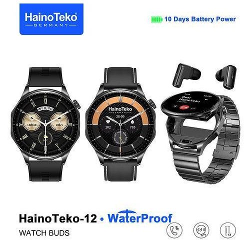 HainoTeko WatchBuds 12 – German Smartwatch with Built-in Earbuds, AMOLED Display, 3 Straps, 10-Day Battery Life, Waterproof + FREE DELIVERY TO YOU TODAY