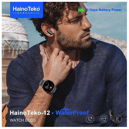HainoTeko WatchBuds 12 – German Smartwatch with Built-in Earbuds, AMOLED Display, 3 Straps, 10-Day Battery Life, Waterproof + FREE DELIVERY TO YOU TODAY