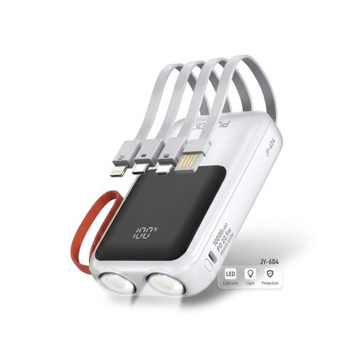 Punex JY-604 10000mAh Fast Charging Polymer Power Bank – 22.5W PD, Digital LED Display, 4 Built-in Cables & Dual LED FlashlightWhite + EASY DELIVERY TO YOUR DOORSTEP TODAY