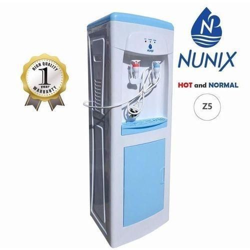Nunix top load water dispensers have the vessel mounted at the bottom of the unit to make loading easier. The dispenser comes with a cap and hose that fit over the top of the bottle and extend down to