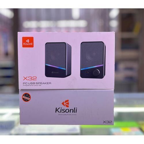 Kisonli X32 Mini RGB Light Laptop Speakers – USB Powered Stereo Speakers With Colorful RGB Lighting For Laptop, PC, Desktop – Compact Design, Crystal Clear Sound
