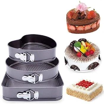 3-Piece Non-Stick Baking Tin Set with Removable Bottom – Round, Square & Loaf Pans