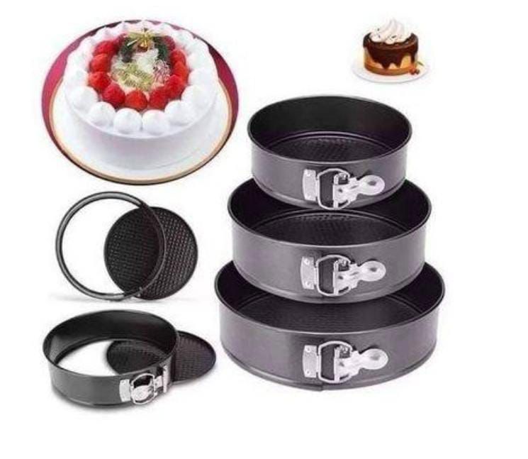 3-Piece Round Non-Stick Baking Tin Set with Removable Bottoms – Perfect for Cakes & Cheesecakes