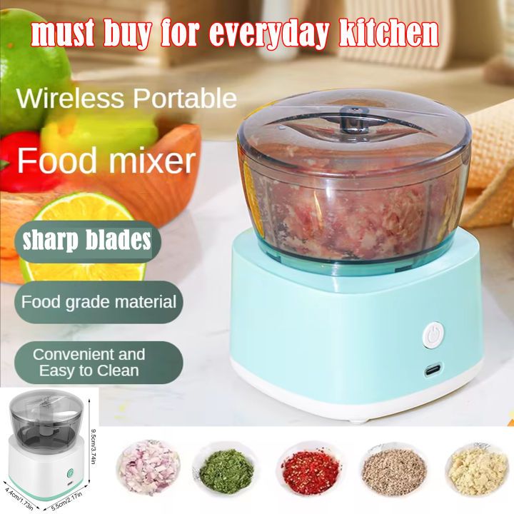 Mini Wireless Electric Food Processor - Portable Garlic Chopper, Meat Grinder & Mixer with Whisk Attachment