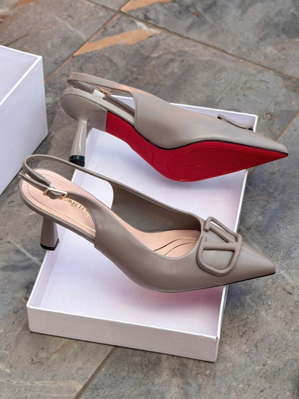Women's Elegant Pointed Toe Slingback Heels - Kitten Heel Pumps with Red Sole
