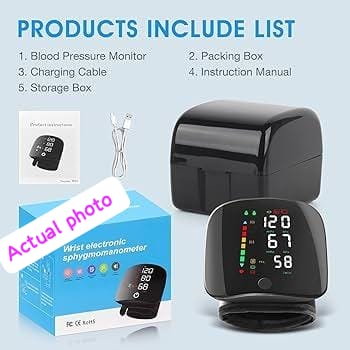 Automatic Wrist Blood Pressure Monitor Digital Sphygmomanometer Rechargeable BP Machine with Voice & Large LED Display