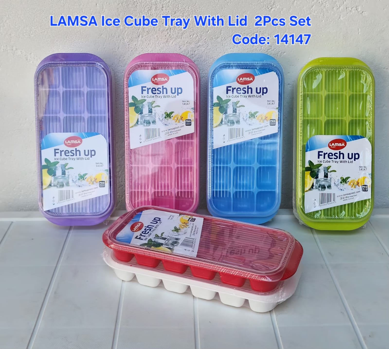 LAMSA Ice Cube Tray With Lid 2Pcs Set – Stackable Spill-Proof Freezer Ice Maker, Easy Release Plastic Ice Cube Mold