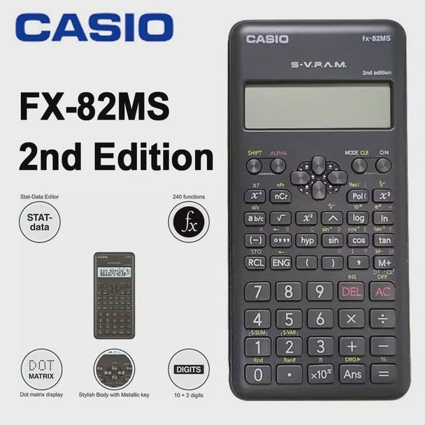 Casio fx-82MS 2nd Edition Scientific Calculator – Non-Programmable with 240 Functions, Solar + Battery Power, 2-Line Display - Student Calculator - FX82MS