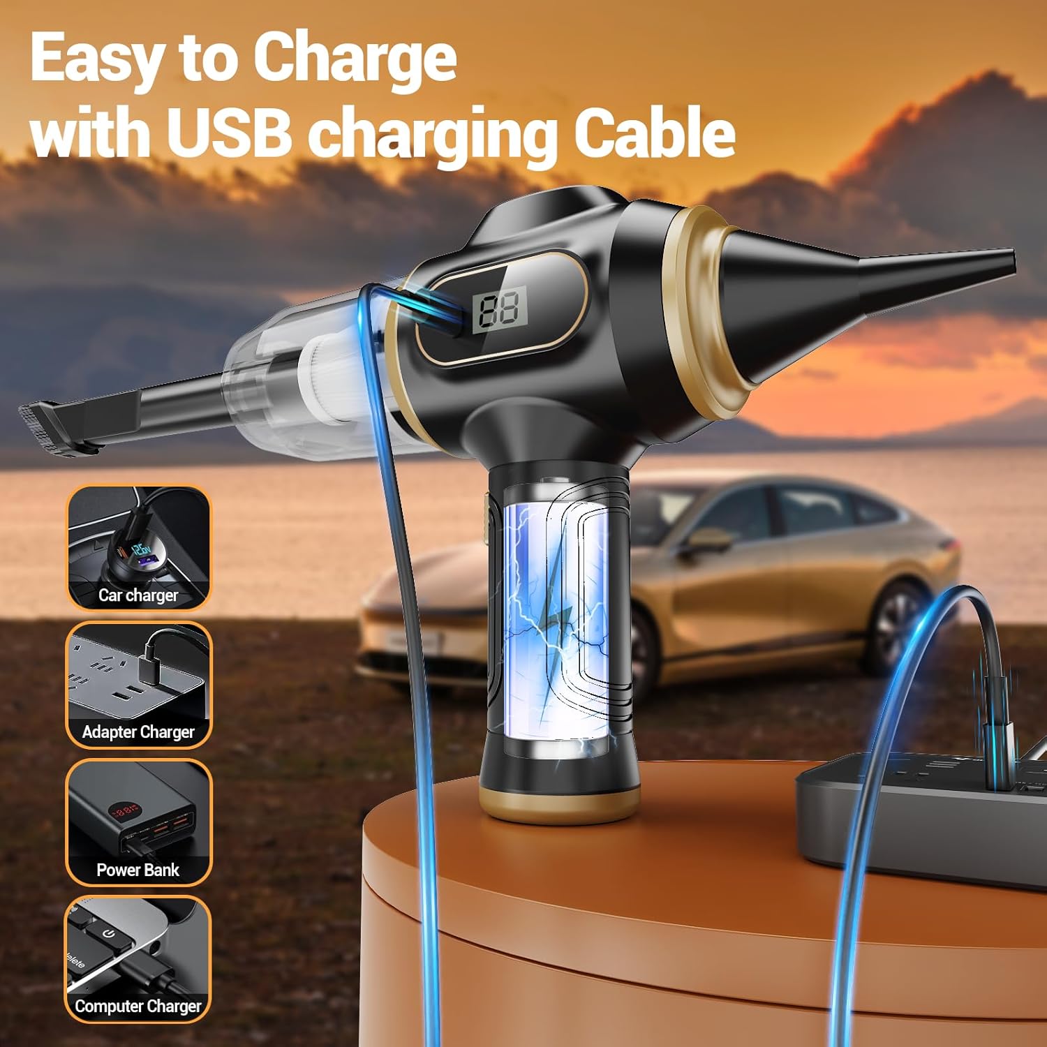 Portable Car Vacuum Cordless, Mini Handheld Vacuum Cleaner Rechargeable with LCD Display, High Power for Car Home Pet Hair - Best for Kilimall