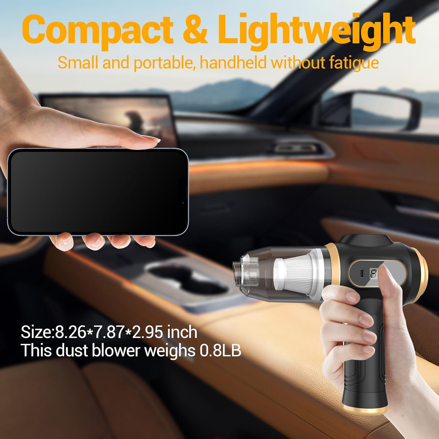 Portable Car Vacuum Cordless, Mini Handheld Vacuum Cleaner Rechargeable with LCD Display, High Power for Car Home Pet Hair - Best for Kilimall