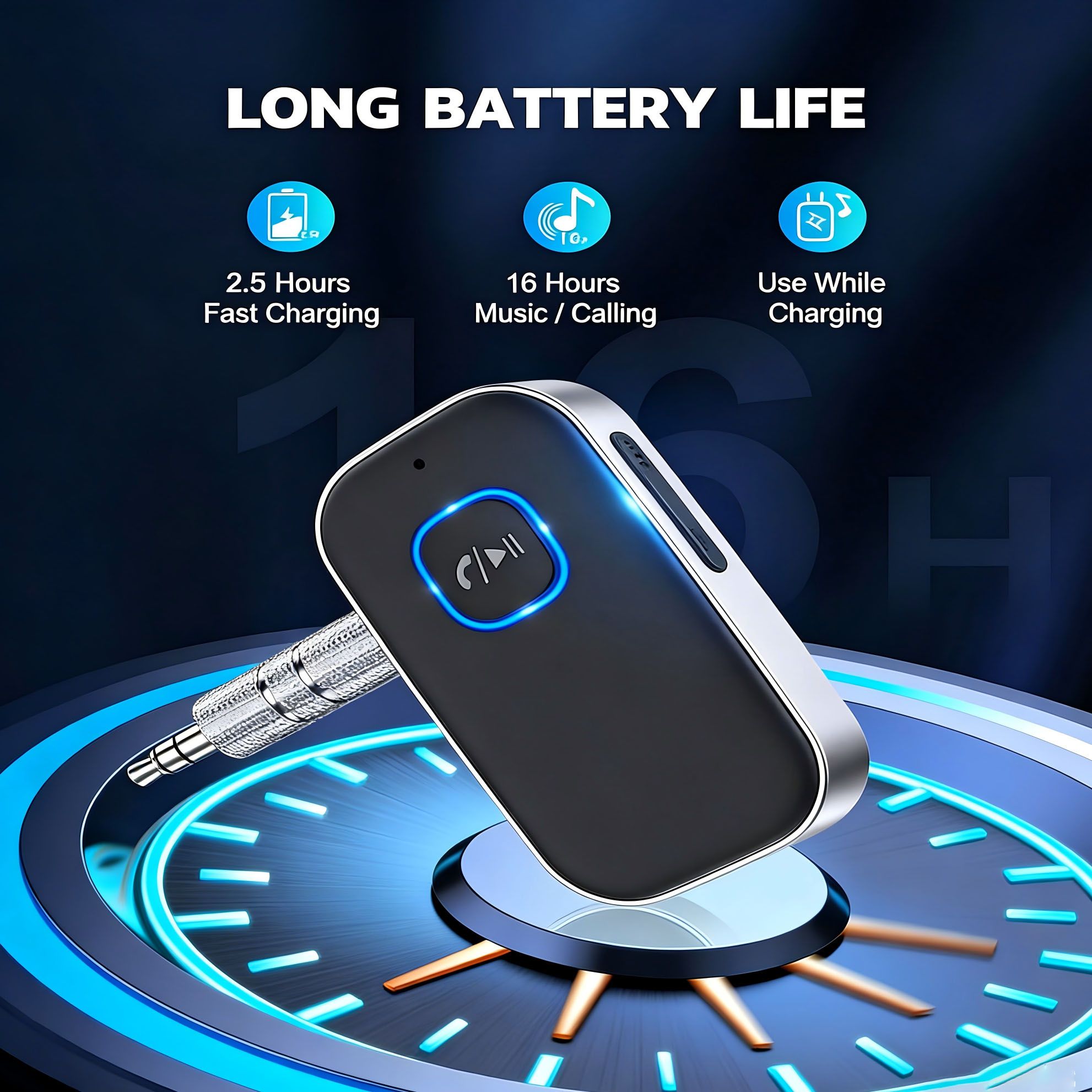 Bluetooth Receiver for Car 3.5mm AUX Wireless Audio Adapter, Noise Cancelling Hands-Free Call Car Kit, Long Battery Life for Home Stereo & Wired Headphones