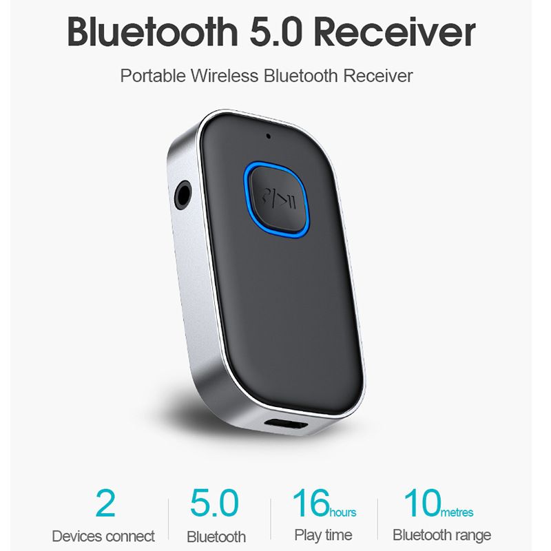 Bluetooth Receiver for Car 3.5mm AUX Wireless Audio Adapter, Noise Cancelling Hands-Free Call Car Kit, Long Battery Life for Home Stereo & Wired Headphones