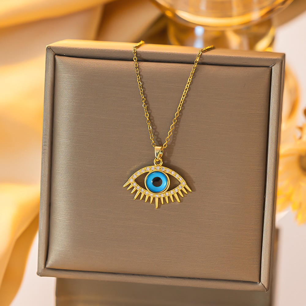 Evil Eye Protection Necklace Gold Plated CZ Charm Layered Chain Fashion Jewelry Gift For Ladies Girls