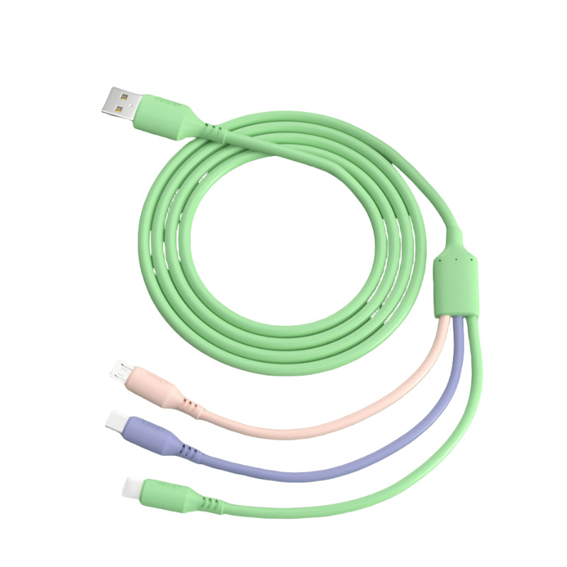 3 in 1 Liquid Silicone Data Cable 1.2M Fast Charging Cable for iPhone Android Type C Mobile Phone Universal Charger Cord
