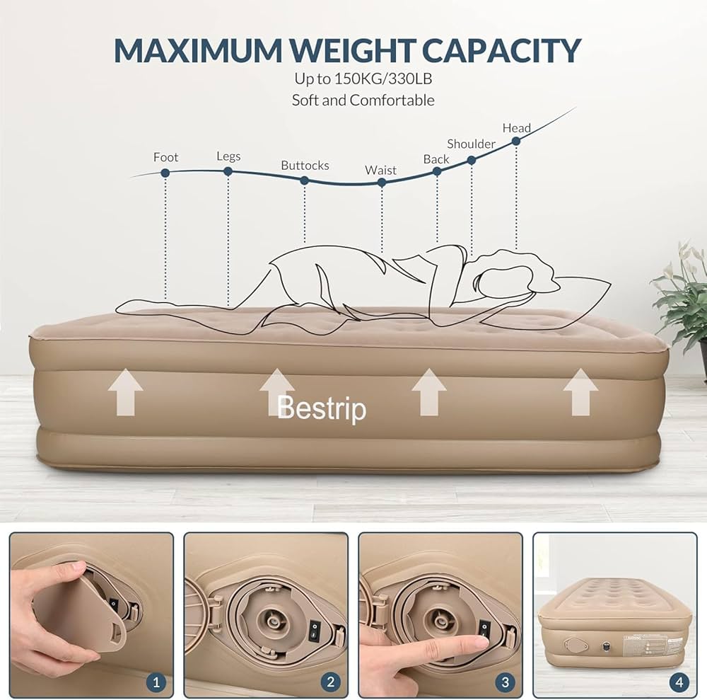 21-Holes Elevated Inflatable Airbed 🛏️✨
Sleep comfortably anywhere with this premium inflatable indoor/outdoor airbed — perfect for camping, guests, or travel! 🌙🏕️
🔹 Spacious Size (190×100×40cm) –