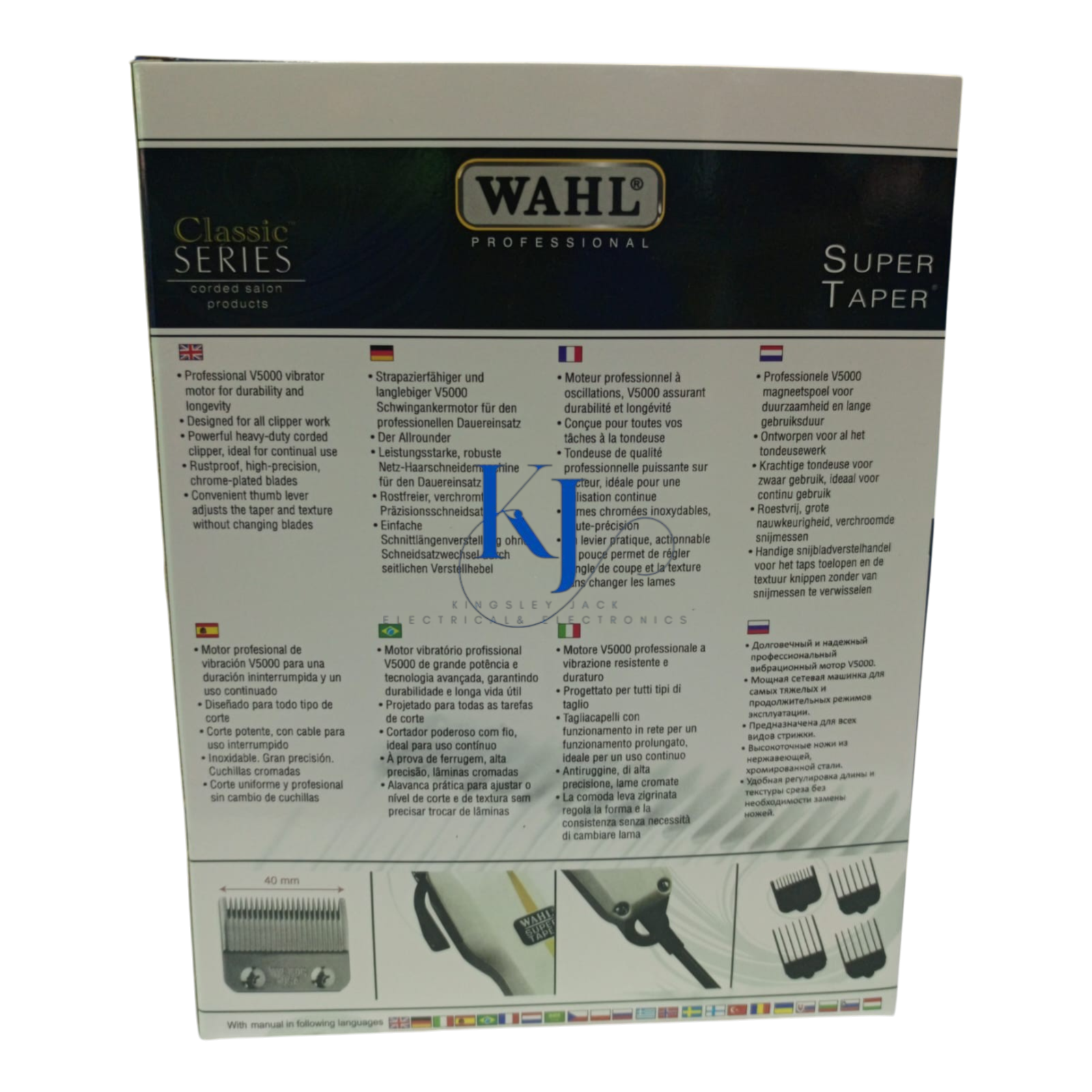 WAHL SUPER TAPER CLASSIC SERIES CORDED, ADJUSTABLE BLADES,RUST PROOF,HIGH PRECISION CHROME-PLATED BLADES,PROFFESIONAL V5000 VIBRATOR MOTOR FOR DURABILITY AND LONGEVITY.DESIGNED FOR ALL CLIPPER WORK.