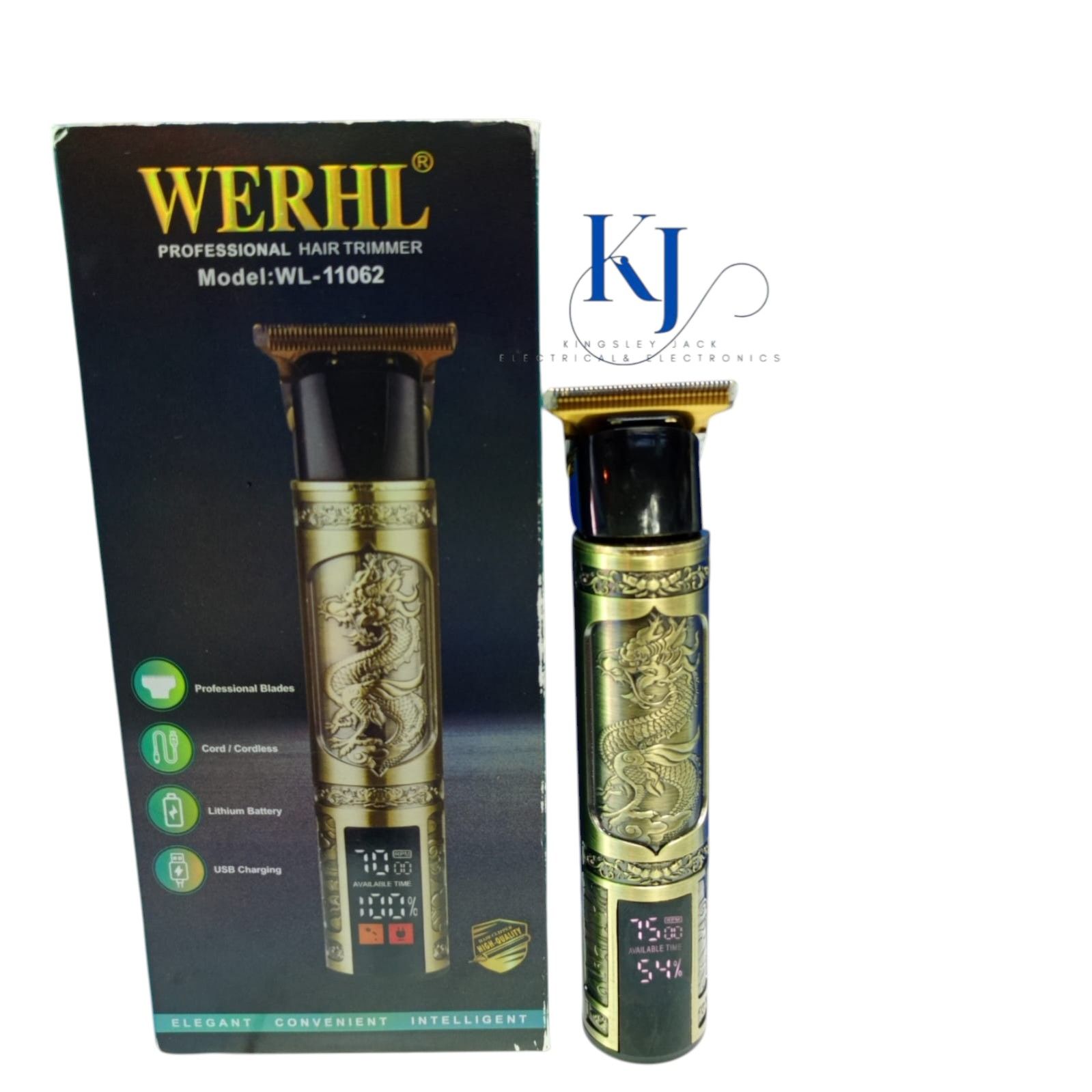WERHL WL-11062 PROFESSIONAL HAIR TRIMMER WITH DISPLAY SCREEN | RECHARGEABLE ELECTRIC SHAVER CLIPPER | LOW NOISE STAINLESS STEEL BLADES | ERGONOMIC METAL BODY