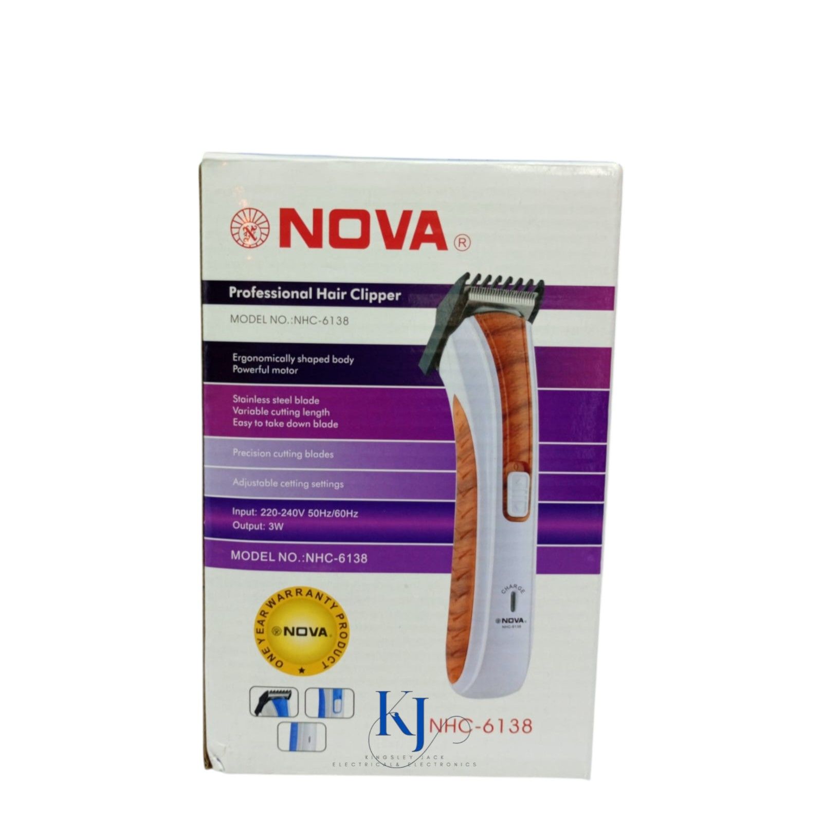 NOVA NHC-6138 PROFESSIONAL HAIR CLIPPER | ERGONOMICALLY SHAPED BODY | STAINLESS STEEL BLADE | POWERFUL MOTOR | VARIABLE CUTTING LENGTHS | PRECISION CUTTING BLADES