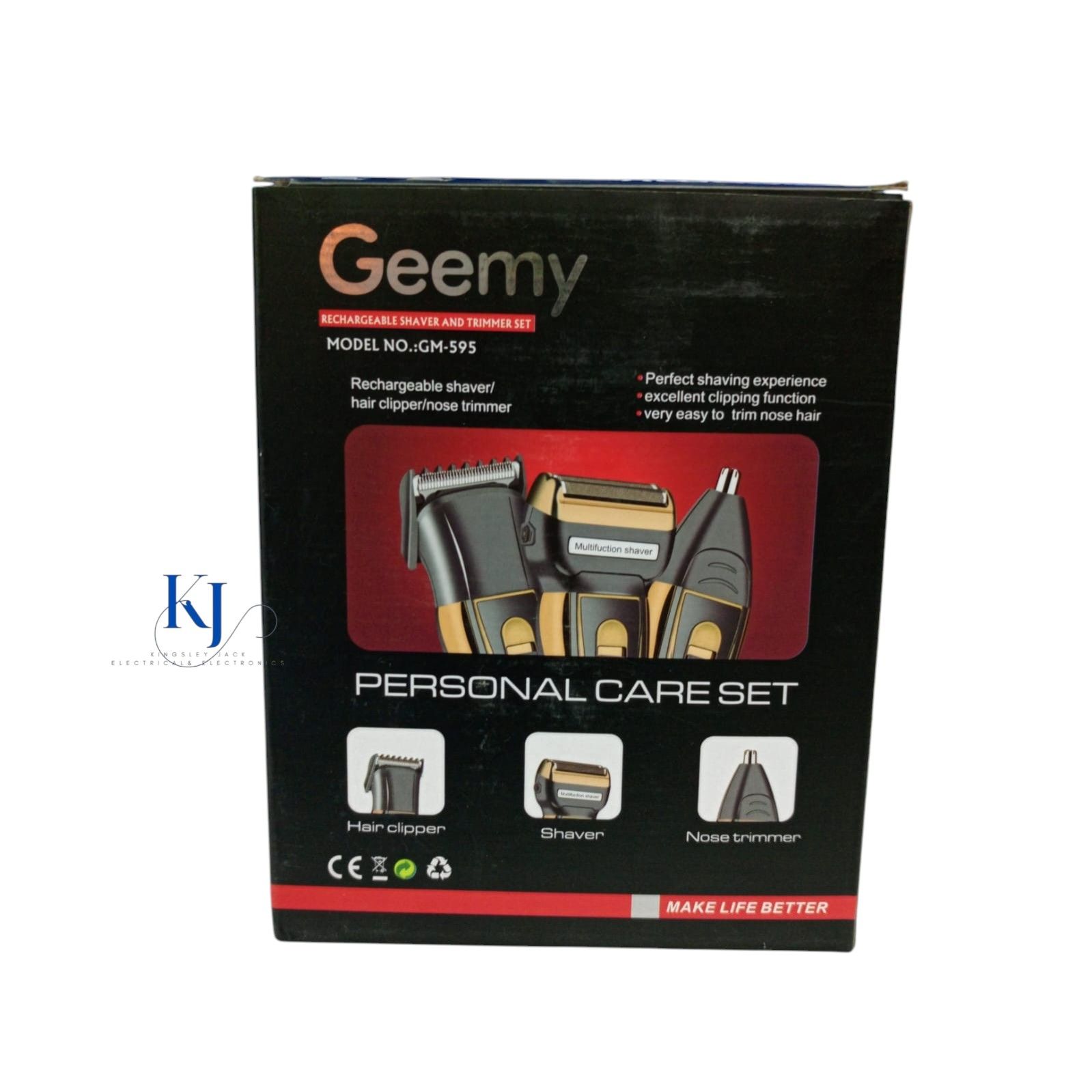 GEEMY GM-595 3 IN 1 PROFESSSIONAL SHAVER AND TRIMMER SET | HAIR CLIPPER | SHAVER | NOSE TRIMMER | SILVER PD ALLOY MOTOR OF HIGH ROTATIONAL SPEED  | RECHARGEABLE